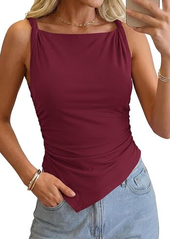 KIRUNDO Asymmetrical Tops for Women Summer Sleeveless Twist Straps Slim Fit Y2K Ruched Tank Shirts Going Out Top Resort Wear in Saudi Arabia