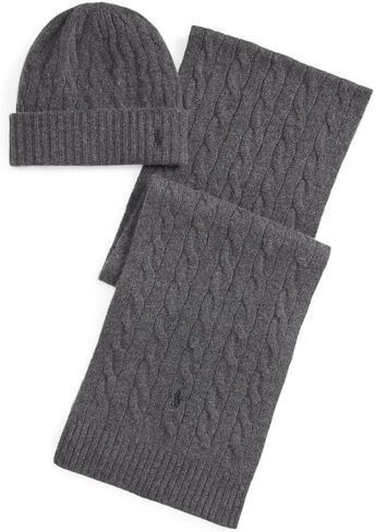 Polo Ralph Lauren Mens Cable-Knit 100% Cashmere Beanie and Scarf Set in Saudi Arabia