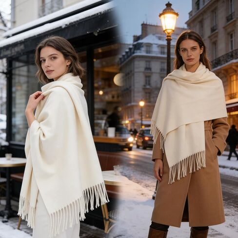White Large Scarf Pashmina Shawl for Women, Fall Winter Soft Cashmere-Feel Fringe Wrap Fashion Accessories for Wedding Bridal Evening Dresses in Saudi Arabia