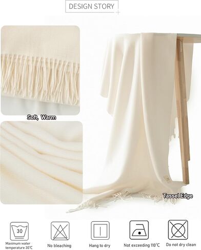 White Large Scarf Pashmina Shawl for Women, Fall Winter Soft Cashmere-Feel Fringe Wrap Fashion Accessories for Wedding Bridal Evening Dresses in Saudi Arabia