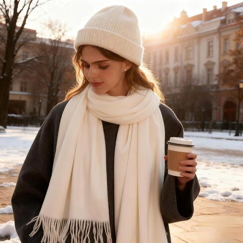 White Large Scarf Pashmina Shawl for Women, Fall Winter Soft Cashmere-Feel Fringe Wrap Fashion Accessories for Wedding Bridal Evening Dresses in Saudi Arabia