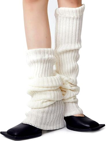 تدفئة الساق للنساء، رياضات الرقص المضلعة لحفلات الثمانينات للنساء الصغار وحفلات النيون المحبوكة للخريف والشتاء والرياضات اليوجا فضفاضة لتدفئة الساق (أبيض) in Kuwait