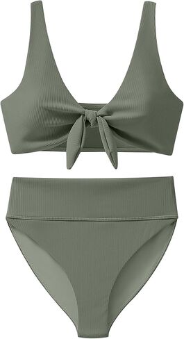 ANRABESS Bikini Sets for Women Summer High Waisted 2 Piece Bathing Suit Ribbed Tie Knot Swimsuit 2026 Beach Vacation Swimwear in Saudi Arabia