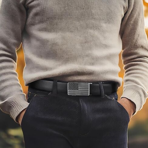 SANSTHS Mens Ratchet Belts Leather 1 3/8" for Men Dress and Casual, Adjustable Click Belts with American Flag Buckles in Saudi Arabia