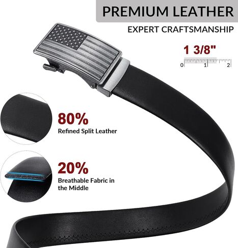 SANSTHS Mens Ratchet Belts Leather 1 3/8" for Men Dress and Casual, Adjustable Click Belts with American Flag Buckles in Saudi Arabia