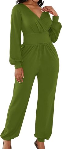 LYANER Women's Wrap Front Deep V Neck Long Sleeve Cocktail Club Jumpsuit Pant Romper in Saudi Arabia