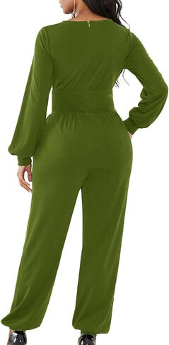 LYANER Women's Wrap Front Deep V Neck Long Sleeve Cocktail Club Jumpsuit Pant Romper in Saudi Arabia