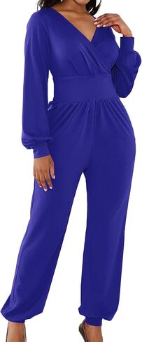 LYANER Women's Wrap Front Deep V Neck Long Sleeve Cocktail Club Jumpsuit Pant Romper in Saudi Arabia