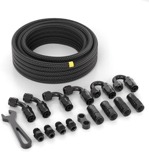Black E85 8AN Fuel Line Hose Kits, AN8 Nylon Braided Fuel Hose with Nylon PTFE Liner - 20FT High Pressure 16PCS in Saudi Arabia