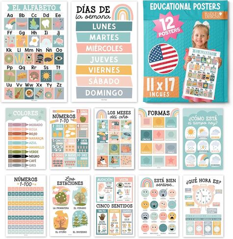 Hadley Designs 12 Retro Spanish Educational Posters for Toddlers-Preschool Posters and Spanish Alphabet for Classroom Wall in Saudi Arabia