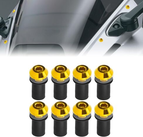 AeroBon GR5 Titanium Motorcycle Windshield and Fairing Bolt Kit, M5x16mm, M5x0.8, 12mm Button Head, 8 pcs kit, Gloss Black in Saudi Arabia