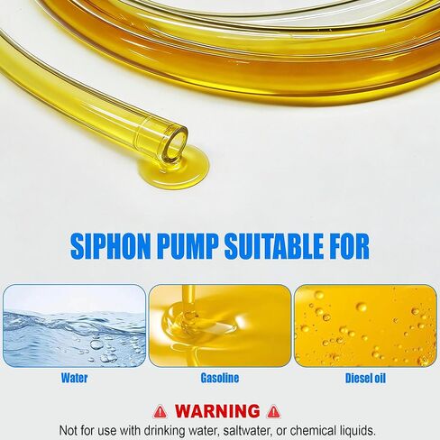 مضخة نقل الوقود، مضخة سيفون الغاز للبنزين، مضخة نقل يدوية للبنزين للوقود والزيت والديزل والماء والسوائل مع خرطوم سيفون PVC بطول 10 أقدام، نحاس، مشابك وقفازات (15 مم) in Kuwait