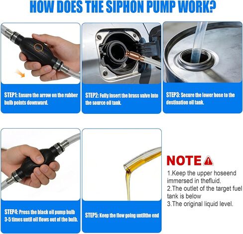 مضخة نقل الوقود، مضخة سيفون الغاز للبنزين، مضخة نقل يدوية للبنزين للوقود والزيت والديزل والماء والسوائل مع خرطوم سيفون PVC بطول 10 أقدام، نحاس، مشابك وقفازات (15 مم) in Kuwait