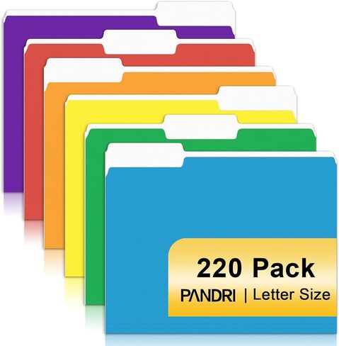 مجلد ملفات، PANDRI 220 Pack مجلد ملفات ملون، 1/3 علامات تبويب مقطوعة، حجم الحروف، مجلد ملفات متنوع 6 ألوان للأعمال المكتبية والمدرسة in Kuwait