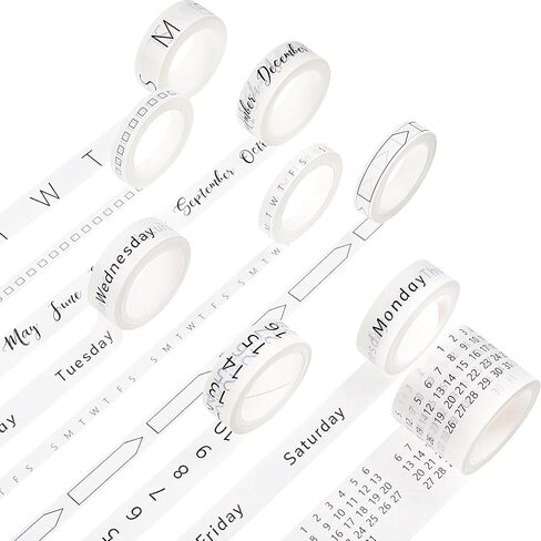 Chuangdi 9 Rolls Calendar Washi Tape Set Day Week Month Number Vintage Calendar Date Washi Masking Tape Decorative Patterned Marking for Arts Crafts Journal Planner in Kuwait