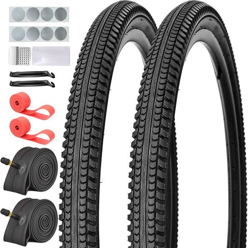 2 حزمة إطارات دراجة 26 بوصة × 1.95 بوصة 24 بوصة × 1.95 بوصة 20 بوصة × 2.125 بوصة 26 بوصة × 2.1 بوصة 27.5 بوصة × 1.95 بوصة إطارات دراجة بديلة قابلة للطي مع أنبوبين داخليين ورافعتين و2 شرائط الحافة، مجموعة الرقع بدون غراء in Kuwait