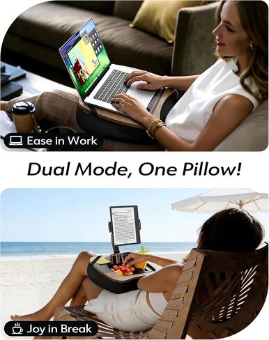 LULULOOK 2-in-1 Lap Desk & Kindle Pillow Stand, Laptop Desk Holder with Beanbag Cushion & Foldable Arm for 14" Laptop,iPad, Phone, 4.7-14.6" Tablet & Kindle Reading in Bed in Saudi Arabia