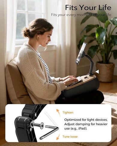 LULULOOK 2-in-1 Lap Desk & Kindle Pillow Stand, Laptop Desk Holder with Beanbag Cushion & Foldable Arm for 14" Laptop,iPad, Phone, 4.7-14.6" Tablet & Kindle Reading in Bed in Saudi Arabia