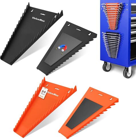 ValueMax 4-Pack Magnetic Wrench Organizer, 64-Slot Wrench Rack with Strong Magnetic Backing, Fits (1/4"–1-1/16") & Metric (6mm–28mm), for Toolbox Drawers or Wall Storage in Saudi Arabia
