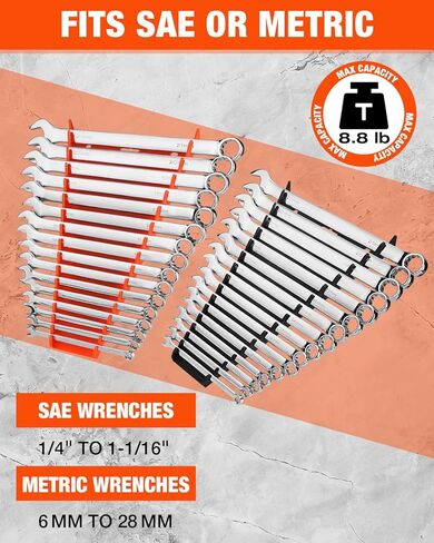 ValueMax 4-Pack Magnetic Wrench Organizer, 64-Slot Wrench Rack with Strong Magnetic Backing, Fits (1/4"–1-1/16") & Metric (6mm–28mm), for Toolbox Drawers or Wall Storage in Saudi Arabia