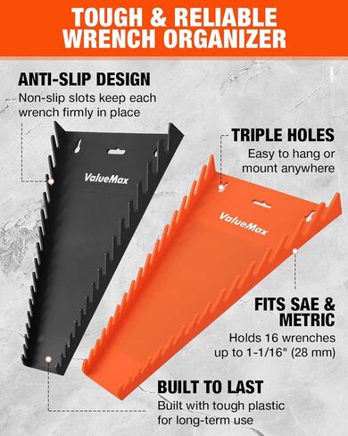 ValueMax 4-Pack Magnetic Wrench Organizer, 64-Slot Wrench Rack with Strong Magnetic Backing, Fits (1/4"–1-1/16") & Metric (6mm–28mm), for Toolbox Drawers or Wall Storage in Saudi Arabia