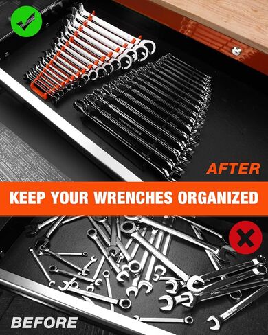 ValueMax 4-Pack Magnetic Wrench Organizer, 64-Slot Wrench Rack with Strong Magnetic Backing, Fits (1/4"–1-1/16") & Metric (6mm–28mm), for Toolbox Drawers or Wall Storage in Saudi Arabia