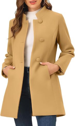 ebossy Women's Casual Stand Collar Single Breasted Wool Pea Coat Back Slit Slim Fit Mid-Long Blazer Coats with Pockets in Saudi Arabia