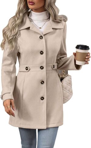 yoeasy Womens Pea Coat Notched Lapel Collar Single Breasted Winter Trendy Casual Overcoat Wool Blend Pea Coats in Saudi Arabia