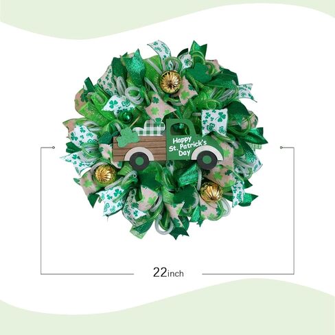 Bibelot St Patricks Day Wreaths for Front Door, Mesh Shamrock Clover Wreath with Gold Balls & Bow, Artificial St. Patrick's Day Decor for Wall Holiday Party Home in Saudi Arabia