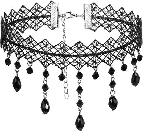 Ouligay Gothic Black Choker Necklace for Women Gothic Black Necklace Adjustable Vintage Goth Lace Collar Crystal Goth Jewelry Gifts for Halloween Cosplay Party Prom Costume Jewelry Accessories in Saudi Arabia