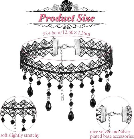 Ouligay Gothic Black Choker Necklace for Women Gothic Black Necklace Adjustable Vintage Goth Lace Collar Crystal Goth Jewelry Gifts for Halloween Cosplay Party Prom Costume Jewelry Accessories in Saudi Arabia