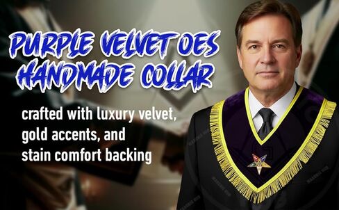 طوق راعي جدير باللون الأرجواني المخملي الماسوني OES مع جديلة ذهبية وهامش 1.5 بوصة، مبطن بالحرير الساتان، مصنوع يدويًا من Eastern Star Regalia in Kuwait