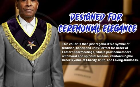 طوق راعي جدير باللون الأرجواني المخملي الماسوني OES مع جديلة ذهبية وهامش 1.5 بوصة، مبطن بالحرير الساتان، مصنوع يدويًا من Eastern Star Regalia in Kuwait