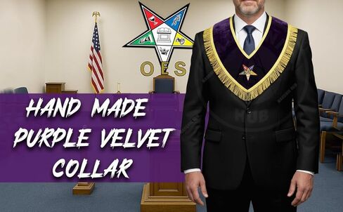 طوق راعي جدير باللون الأرجواني المخملي الماسوني OES مع جديلة ذهبية وهامش 1.5 بوصة، مبطن بالحرير الساتان، مصنوع يدويًا من Eastern Star Regalia in Kuwait