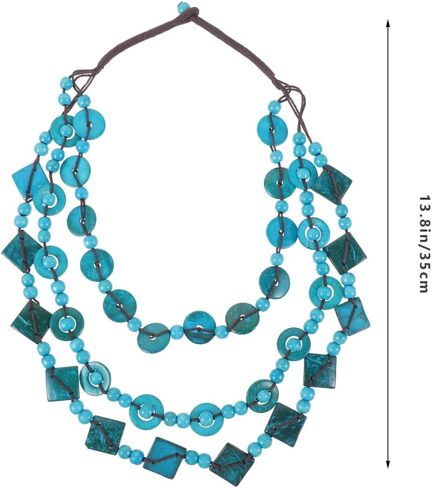 Chunky Necklace Bohemian Shell Necklace Wood Bead Statement Collar Chunky Layered Handmade Beaded Long for Women (Blue, Random) in Saudi Arabia