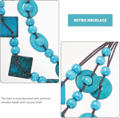 Chunky Necklace Bohemian Shell Necklace Wood Bead Statement Collar Chunky Layered Handmade Beaded Long for Women (Blue, Random) in Saudi Arabia