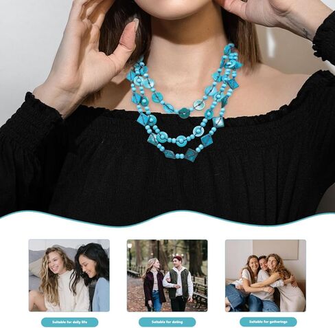 Chunky Necklace Bohemian Shell Necklace Wood Bead Statement Collar Chunky Layered Handmade Beaded Long for Women (Blue, Random) in Saudi Arabia