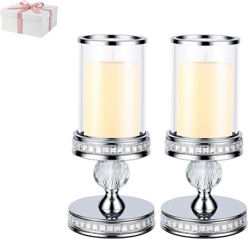 Hurricane Candle Holder, Pillar Candle Holders with Glass Sleeve with Gift Box,Crystal Candle Stands for Home Warming, Weddiing, Dining Room Decor, Table Centerpiece (2, Gold, M) in Saudi Arabia