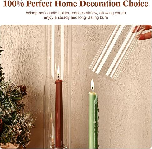 Hurricane Glass Candle Holders with Candlestick Holders Set of 6 Tall Clear Cylinder Covers for Taper Candles, 13.82" Glass Chimney Candle Holder Set for Wedding Centerpieces, Dining Table Home Decor in Kuwait