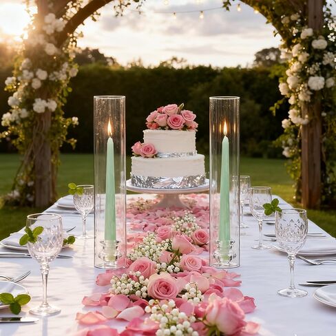 Hurricane Glass Candle Holders with Candlestick Holders Set of 6 Tall Clear Cylinder Covers for Taper Candles, 13.82" Glass Chimney Candle Holder Set for Wedding Centerpieces, Dining Table Home Decor in Kuwait