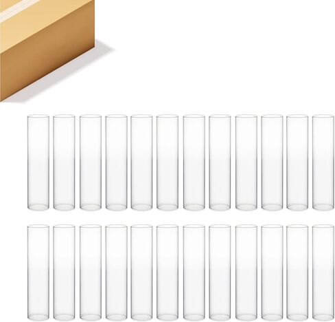 WGVI Clear Hurricane Candle Holder Sleeve, Wide 2.5", Height 14", 24 Pieces, Hurricane Vase, Glass Cylinder Open Ended Chimney Shade Tube for Pillar and Tapered Candleholder, Flame Cover. in Saudi Arabia
