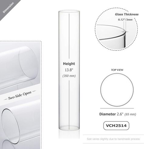 WGVI Clear Hurricane Candle Holder Sleeve, Wide 2.5", Height 14", 24 Pieces, Hurricane Vase, Glass Cylinder Open Ended Chimney Shade Tube for Pillar and Tapered Candleholder, Flame Cover. in Saudi Arabia