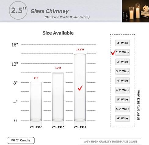 WGVI Clear Hurricane Candle Holder Sleeve, Wide 2.5", Height 14", 24 Pieces, Hurricane Vase, Glass Cylinder Open Ended Chimney Shade Tube for Pillar and Tapered Candleholder, Flame Cover. in Saudi Arabia