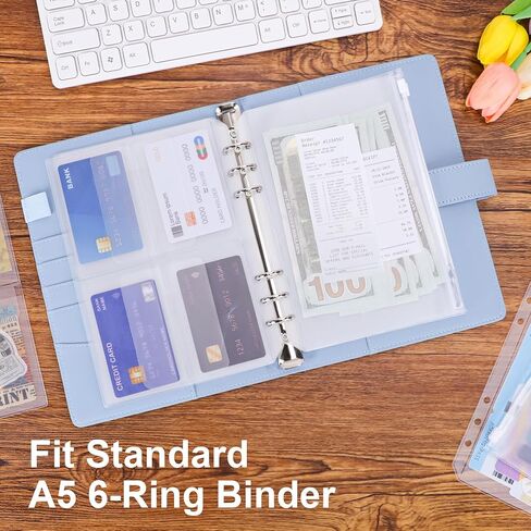 12PCS A5 Binder Pockets 6-Hole Planner Inserts for A5 6-Ring Binder, Money Organizer Cash Budget Envelopes Bill Pouches Card Sleeves Photo Holders Loose Leaf Bags for Refillable Notebook Binder in Saudi Arabia