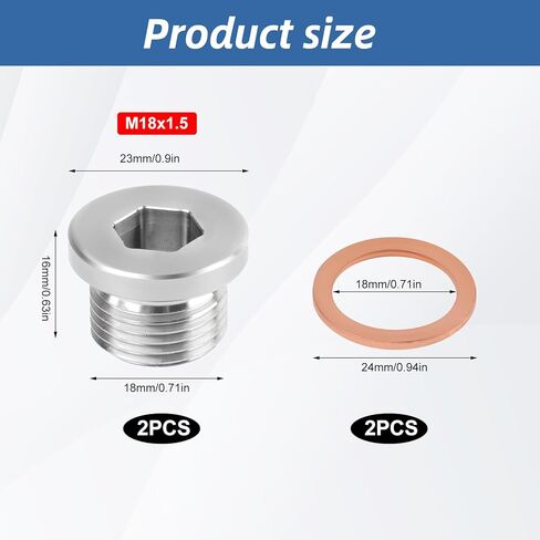 2 Pack M18x1.5 Sensor Plug Inner Hex Head with Red Copper O-Ring,304 Stainless Steel Thread Inner Hex Head Plug for Car,Truck,Motorcycle,ATV,UTV,Other Transportatin in Saudi Arabia