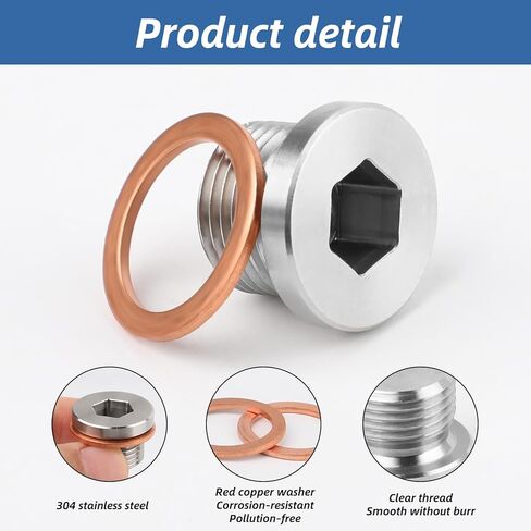 2 Pack M18x1.5 Sensor Plug Inner Hex Head with Red Copper O-Ring,304 Stainless Steel Thread Inner Hex Head Plug for Car,Truck,Motorcycle,ATV,UTV,Other Transportatin in Saudi Arabia