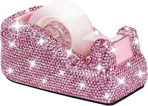 Multibey Bling Crystal Tape Dispenser, Sparkly Desktop Adhesive Tape Dispenser Cutter with Tape for Desk, Pink Glitter Tape Holder Cutter Rhinestone for Women Office School Gift in Saudi Arabia