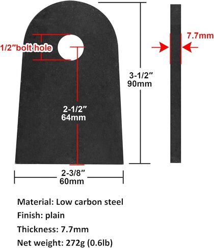 6 Pack Weld-On Tabs, Flat Chassis Shock Mount Tabs, 3-1/2" Height, 1/2" Hole, 5/16" Thick in Saudi Arabia