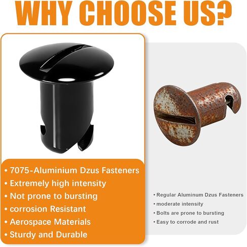 7075-Aluminum 5/16" Quarter Turn Dzus Fasteners, 500 Grip Button Oval Head Fastener, Black (10-Pack) in Kuwait