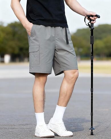 Men's Grey Straight Leg Cargo Shorts - Drawstring Waist Casual Outdoor Utility Pants in Saudi Arabia